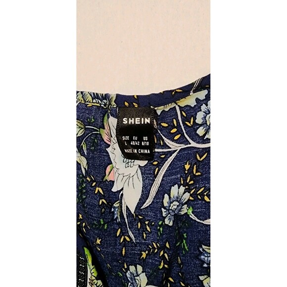 SHEIN Peasant Top Women's Large Blue Boho Floral Tie Neck Flowy Beachy - Picture 6 of 7